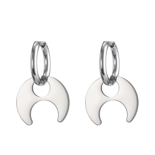 Edelstahl Mond Stern Anhänger Ohrringe Damen Gold Creolen Modeschmuck von fycouyee