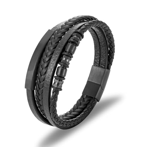 Edelstahlarmbänder Mode mehrschichtige geflochtene Herrenarmbänder aus schwarzem Leder von fycouyee