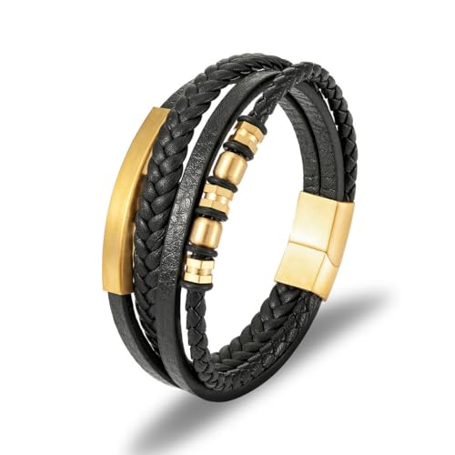 Edelstahlarmbänder Mode mehrschichtige geflochtene Herrenarmbänder aus schwarzem Leder von fycouyee