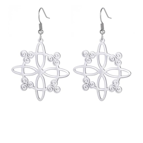 Geometrischer durchbrochener Schrein mit jungfräulichem Knotenanhänger Ohrringe aus Edelstahl Geometrischer durchbrochener Schrein mit jungfräulichem Knotenanhänger Ohrringe aus Edelstahl von fycouyee