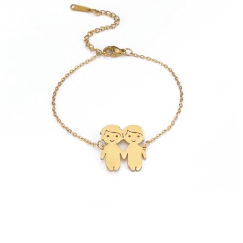 Glänzendes Edelstahlarmband mit zwei kleinen Mädchen Anhänger von fycouyee