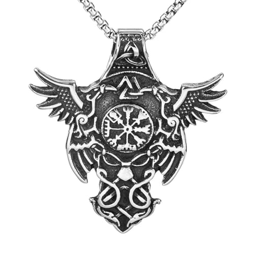 Jewelry man stainless steel necklace vintage viking crow compass viking von fycouyee