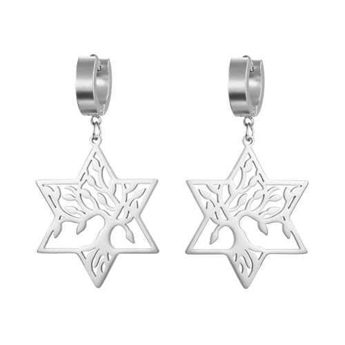 Mode Hexagramm Stern durchbrochen Baum Anhänger Edelstahl Ohrringe Mode Hexagramm Stern durchbrochen Baum Anhänger Edelstahl Ohrringe von fycouyee