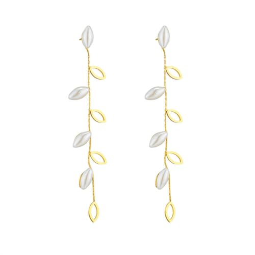 Mode Luxus Perle hohles Weidenblatt lange hängende Ohrstecker von fycouyee