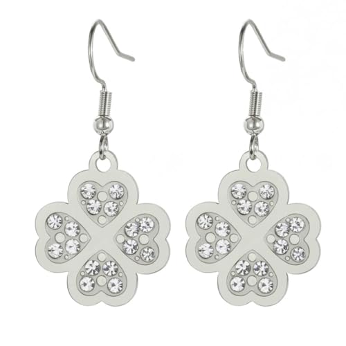 Mode Punkt Diamant Liebe Klee Anhänger Edelstahl Ohrringe von fycouyee