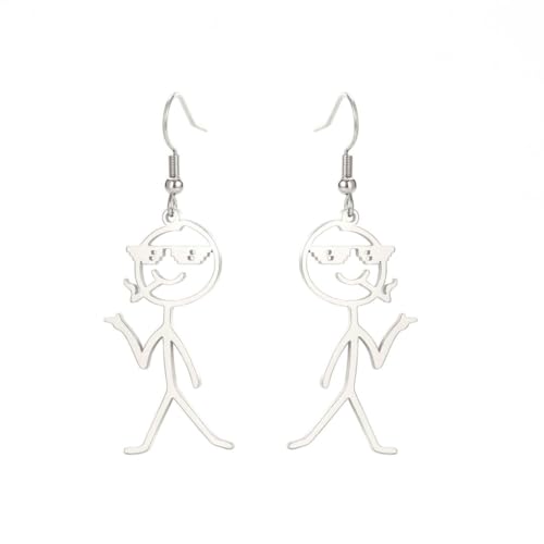 Mode süß lustige Strichmännchen Höhlen Sonnenbrille Jungen Anhänger Edelstahl Tropfen Ohrringe von fycouyee