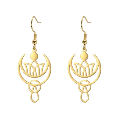 Mond Lotus Tropfen Ohrringe Geometrischer Edelstahl Anhänger Damen Vintage Amulett Schmuck von fycouyee