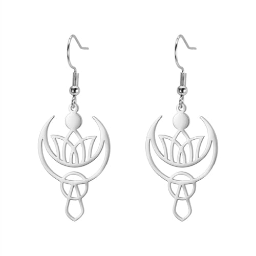Mond Lotus Tropfen Ohrringe Geometrischer Edelstahl Anhänger Damen Vintage Amulett Schmuck von fycouyee