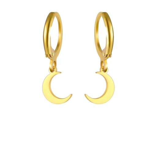 Mond Stern Tropfen Ohrringe Damen Gold Edelstahl Creolen Modeschmuck von fycouyee