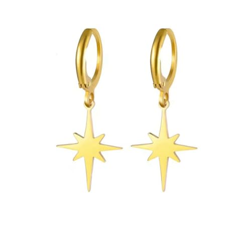 Mond Stern Tropfen Ohrringe Damen Gold Edelstahl Creolen Modeschmuck von fycouyee