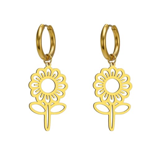 Niedliche Blume Anhänger Frauen Edelstahl Creolen Schmuck von fycouyee