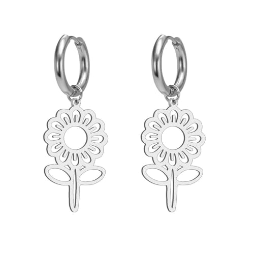 Niedliche Blume Anhänger Frauen Edelstahl Creolen Schmuck Niedliche Blume Anhänger Frauen Edelstahl Creolen Schmuck von fycouyee