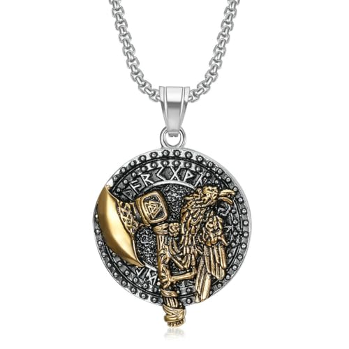 Nordic Viking Zimmer Gold Axt Edelstahl Anhänger Adler Vintage Anhänger Halskette von fycouyee