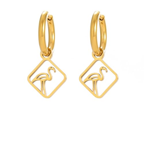 Punk Edelstahl Hoop Vogel Anhänger Tropfen Ohrringe Damenmode Specht Anhänger von fycouyee