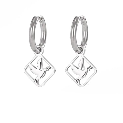 Punk Edelstahl Hoop Vogel Anhänger Tropfen Ohrringe Damenmode Specht Anhänger von fycouyee