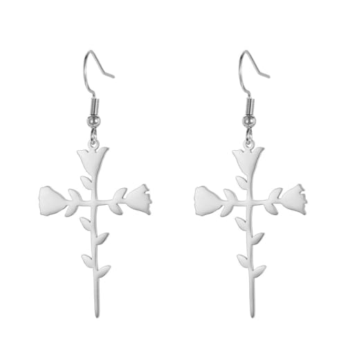 Rose Kreuz Frauen Edelstahl Hängende Tropfen Ohrringe Schmuck Hochzeit Party von fycouyee
