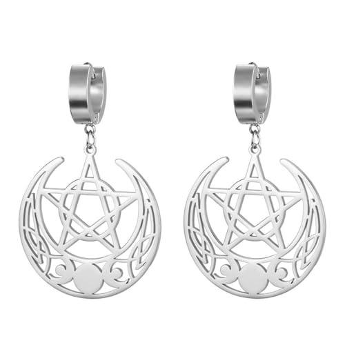 Schmuck Hip Hop Mode Triple Mond Pentagramm Anhänger Edelstahl Tropfen Ohrringe von fycouyee
