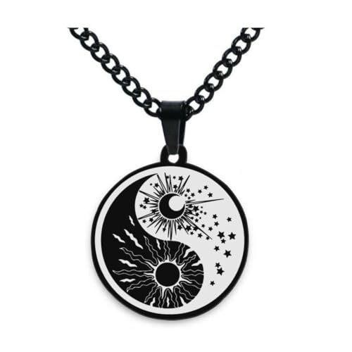 Sonne Stern Mond Halskette Yin und Yang Muster Edelstahl Halsketten Schlüsselanhänger für Männer und Frauen Sonne Stern Mond Halskette Yin und Yang Muster Edelstahl Halsketten Schlüsselanhänger für Männer und Frauen von fycouyee