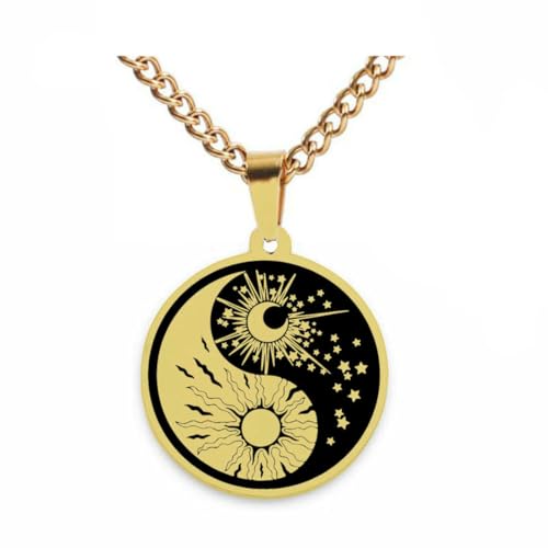 Sonne Stern Mond Halskette Yin und Yang Muster Edelstahl Halsketten Schlüsselanhänger für Männer und Frauen von fycouyee
