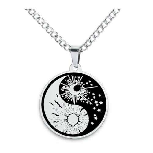 Sonne Stern Mond Halskette Yin und Yang Muster Edelstahl Halsketten Schlüsselanhänger für Männer und Frauen von fycouyee