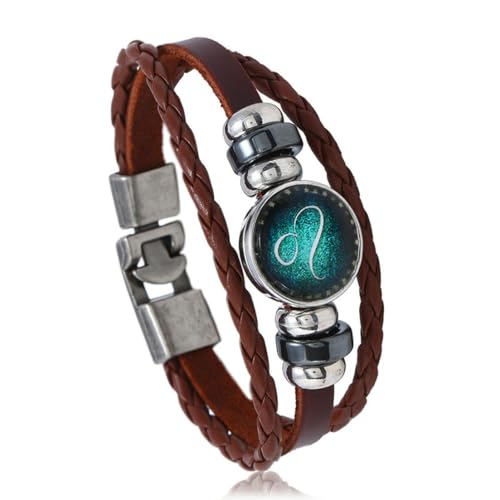 Sternzeichen Paar Armband Vintage gewebtes Perlenarmband aus Rindsleder für Männer und Frauen von fycouyee