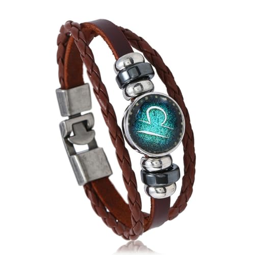 Sternzeichen Paar Armband Vintage gewebtes Perlenarmband aus Rindsleder für Männer und Frauen von fycouyee