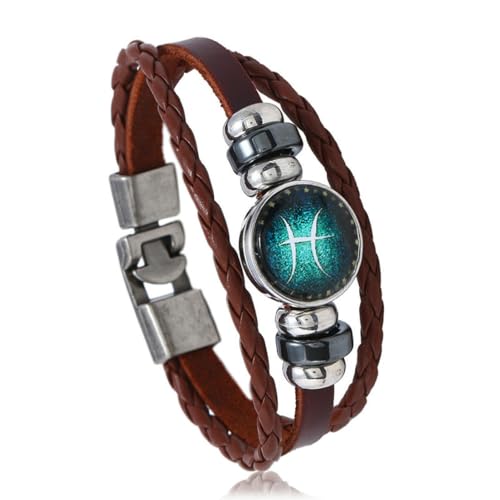 Sternzeichen Paar Armband Vintage gewebtes Perlenarmband aus Rindsleder für Männer und Frauen von fycouyee