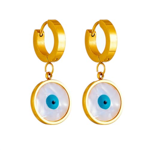 Stilvolle Vintage blaue Augenmuschel Titanstahl runde Ohrhänger Stilvolle Vintage blaue Augenmuschel Titanstahl runde Ohrhänger von fycouyee