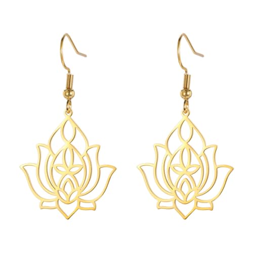 Stilvolle hohle Damen Lotus Ohrringe aus Edelstahl von fycouyee