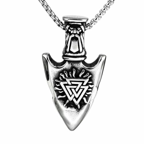 Vintage man stainless steel pendant statement Viking spearhead necklace von fycouyee