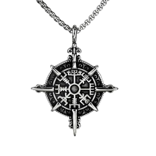Vintage norse man stainless steel man viking compass rune necklace von fycouyee