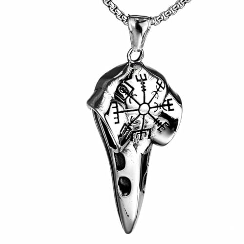 Vintage stainless steel man viking crow head compass personality necklace von fycouyee