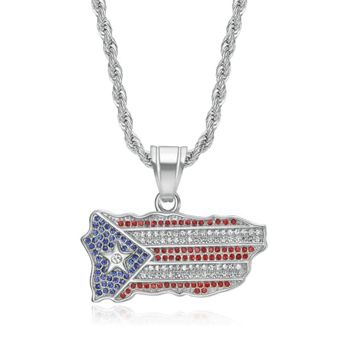 Weltkarte Edelstahl Vollzirkon Farbiger Zirkon Kuba Karte Kreative Anhänger Halskette von fycouyee