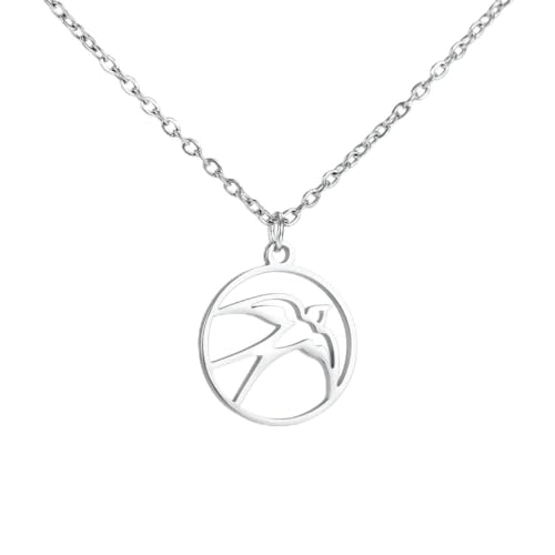 fycouyee 18 Karat unverblassender hohler Ring fliegende Schwalbe Anhänger Halskette aus Edelstahl von fycouyee