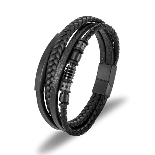 fycouyee Accessoires Armband aus Edelstahl Mehrlagiges Herrenarmband aus Leder mit Seilgeflecht von fycouyee