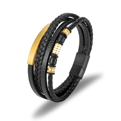 fycouyee Accessoires Armband aus Edelstahl Mehrlagiges Herrenarmband aus Leder mit Seilgeflecht von fycouyee