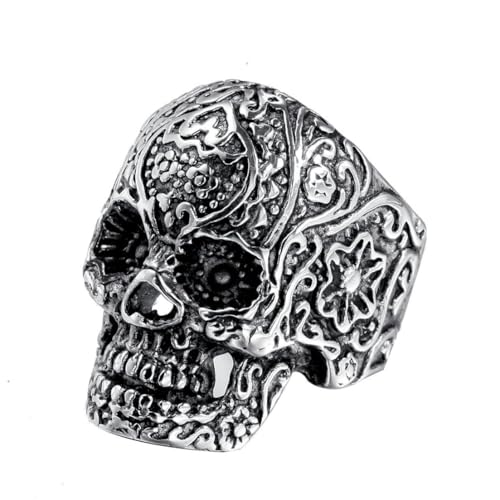 fycouyee Accessoires Persönlichkeit Herren Vintage Muster Totenkopf Ringe von fycouyee