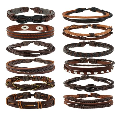 fycouyee Accessoires Vintage geflochtenes Rindsleder Armband Set Leder von fycouyee