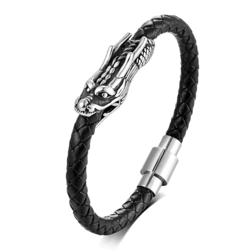 fycouyee Armband Leder Seil Weben Herren Edelstahl Drachenkopf von fycouyee