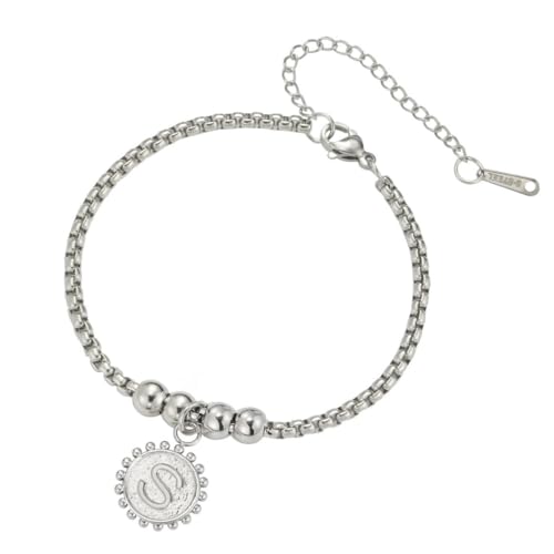 fycouyee Damen Armband Münzanhänger Buchstabe Persönlichkeit Edelstahl Armband von fycouyee