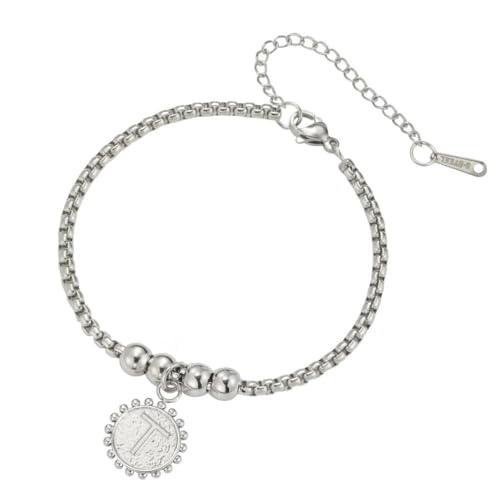 fycouyee Damen Armband Münzanhänger Buchstabe Persönlichkeit Edelstahl Armband von fycouyee
