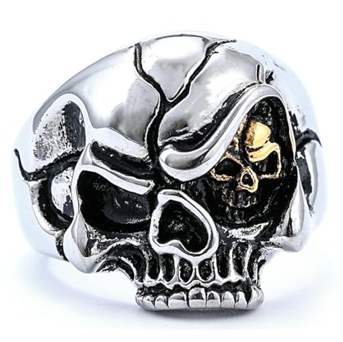 fycouyee Doppelschädel Herren Edelstahl Punk Ring von fycouyee