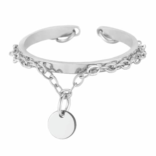 fycouyee Edelstahl Damen offener Ring mit Kette Stern Kreuz rund Charme verstellbarer Ring Mode minimalistischer Schmuck von fycouyee