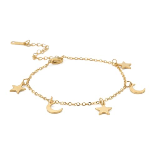 fycouyee Edelstahl Gold Stern Halbmond Anhänger Halskette Armband Set von fycouyee