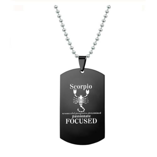 fycouyee Edelstahl Halskette 12 Sternzeichen Halskette Titan Stahl Schwarz Quadrat Dog Tag Anhänger Halskette von fycouyee