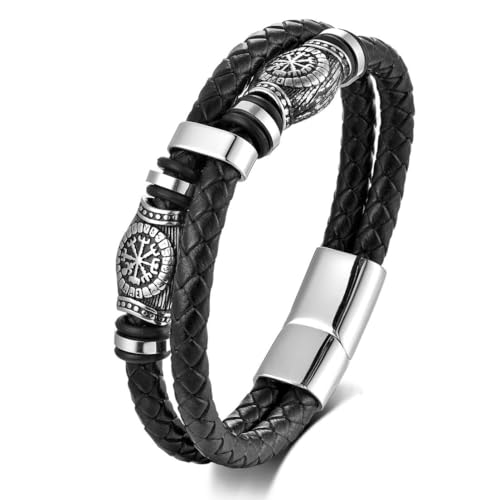 fycouyee Edelstahl Leder Seil Armband Nordic Viking gewebtes Leder Hip Hop Herren Armband von fycouyee