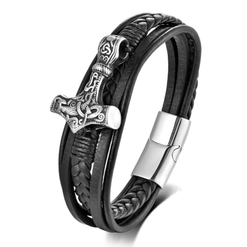 fycouyee Edelstahl Leder geflochtenes Armband Nordic Viking Schmuck Herren Leder Armband von fycouyee