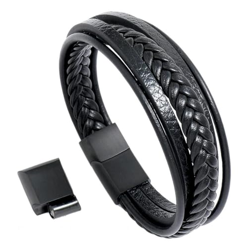 fycouyee Edelstahl Magnetschnalle Herren Rindsleder Armband kreativ mehrschichtig gewebt von fycouyee