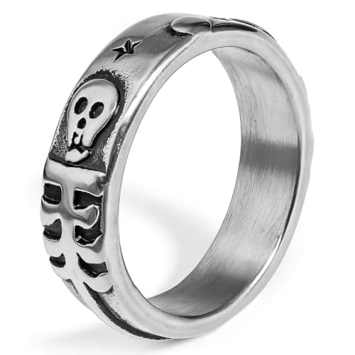 fycouyee Edelstahl Persönlichkeit Schädel Retro Star Herren Punk von fycouyee