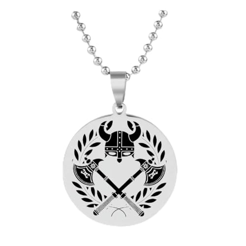 fycouyee Edelstahl Schlüsselanhänger Wikinger Odin Helm Tomahawk Muster Vintage Herren Titan Stahl Halskette von fycouyee